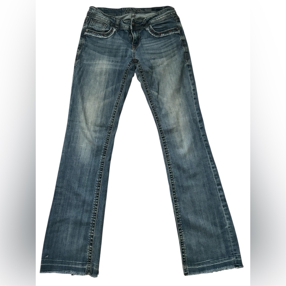 Grace in LA Distressed Blue Flare Jeans